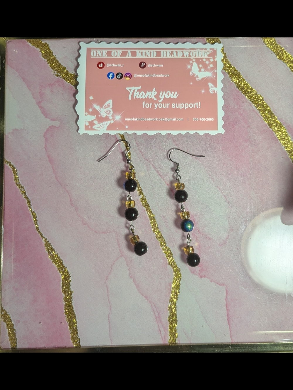 Black & Gold Beaded Dangle Earrings - Picture 1 of 1